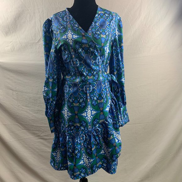 Boho Floral Print Knot Side Ruffle Hem Wrap Dress - Picture 6 of 9
